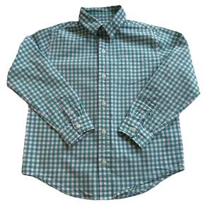 Janie and Jack Size 6 Boys Shirt Button Up 100% Cotton Green White Gingham Check